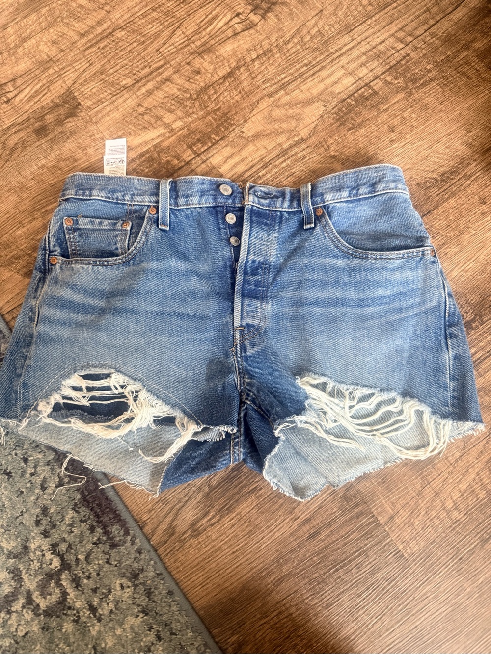 Levi's Light Blue Distressed High-Waist Denim Shorts